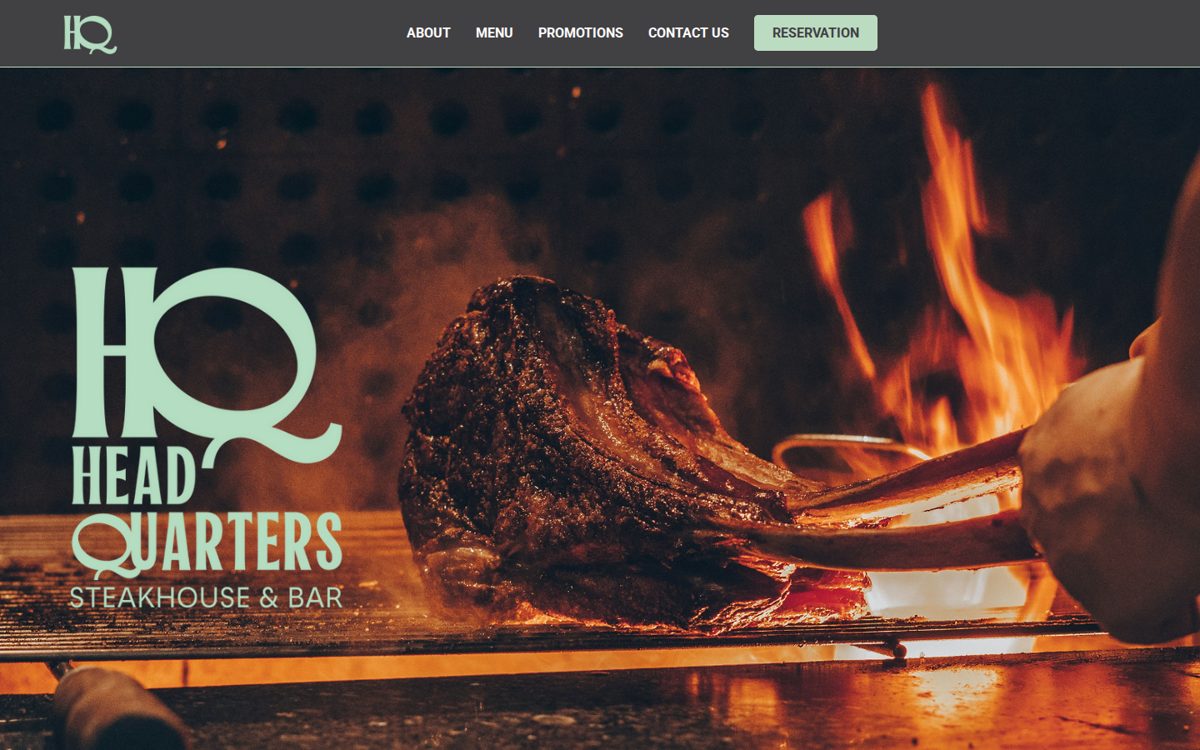 Page d'accueil du site HQ Steakhouse & Bar